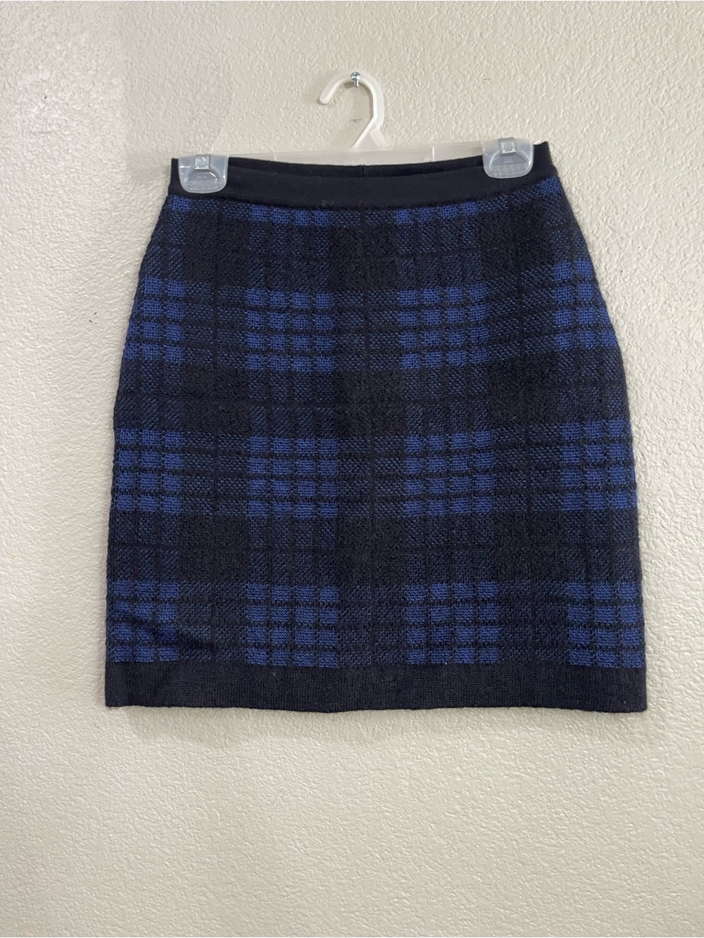 Balmain Paris mohair wool knit skirt black and blue plaid luxury skirt